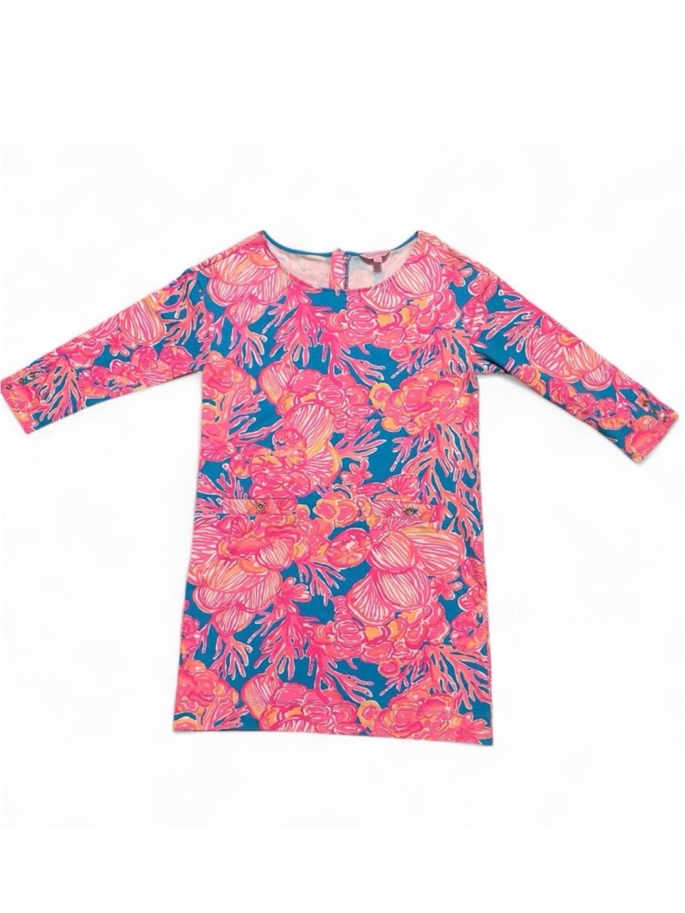 Lilly Pulitzer Lena Dress Size Medium Pink 3/4 Sleeve Shift French Terry Resort